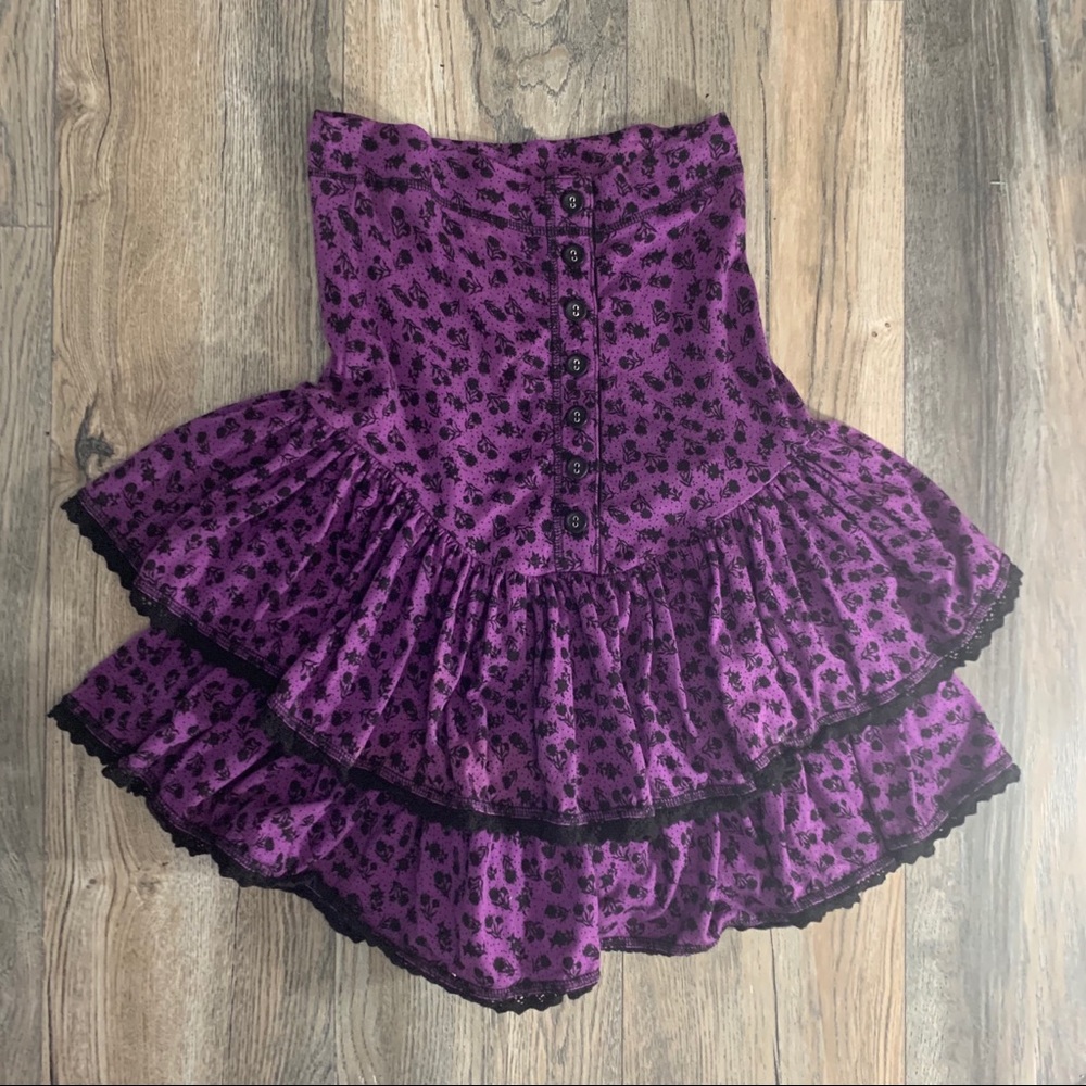 Purple with blk high waisted skirt